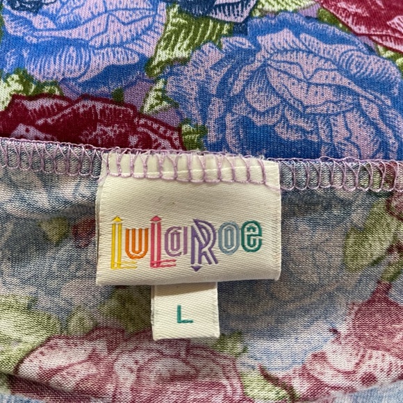 Lovely Lularoe Azure Rose Print Wide Band Circle Skirt Size Large - Picture 5 of 5